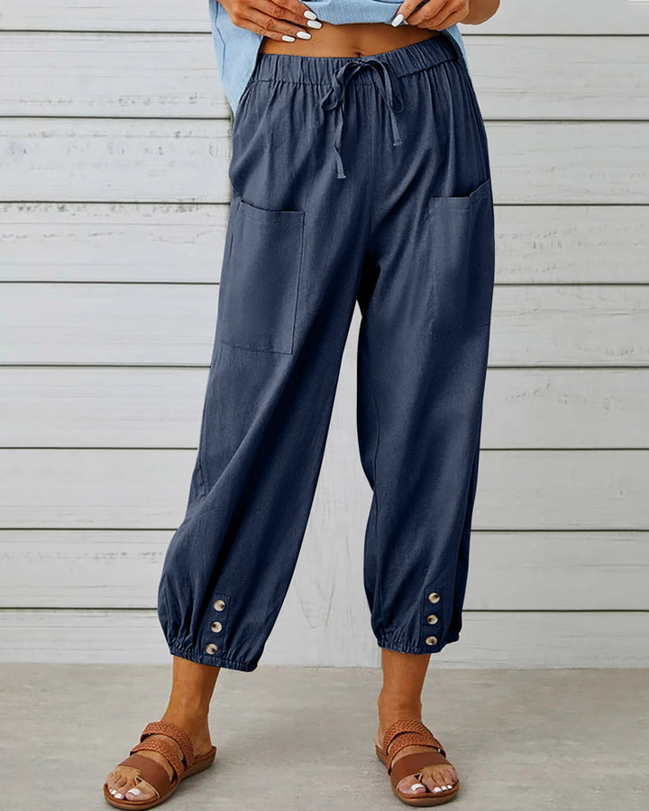 Women's high-waisted loose fit casual pants in a relaxed style, perfect for comfortable everyday wear.