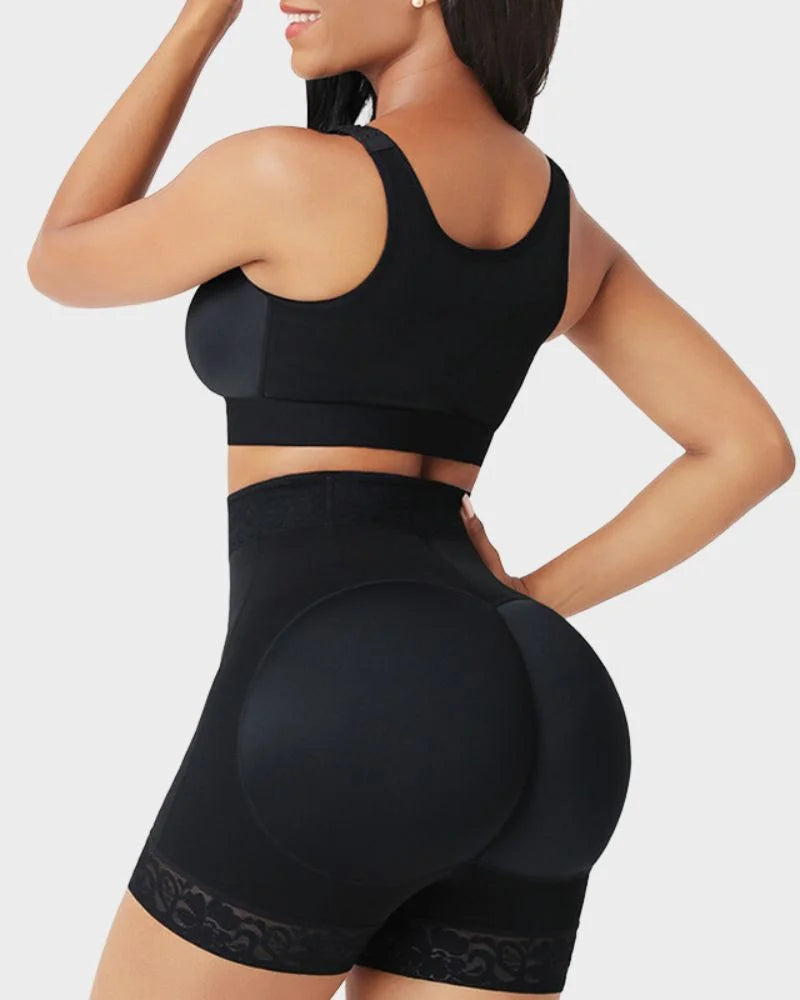 Women's high-waisted shapewear shorts, seamless intimates with tummy control & butt lift.