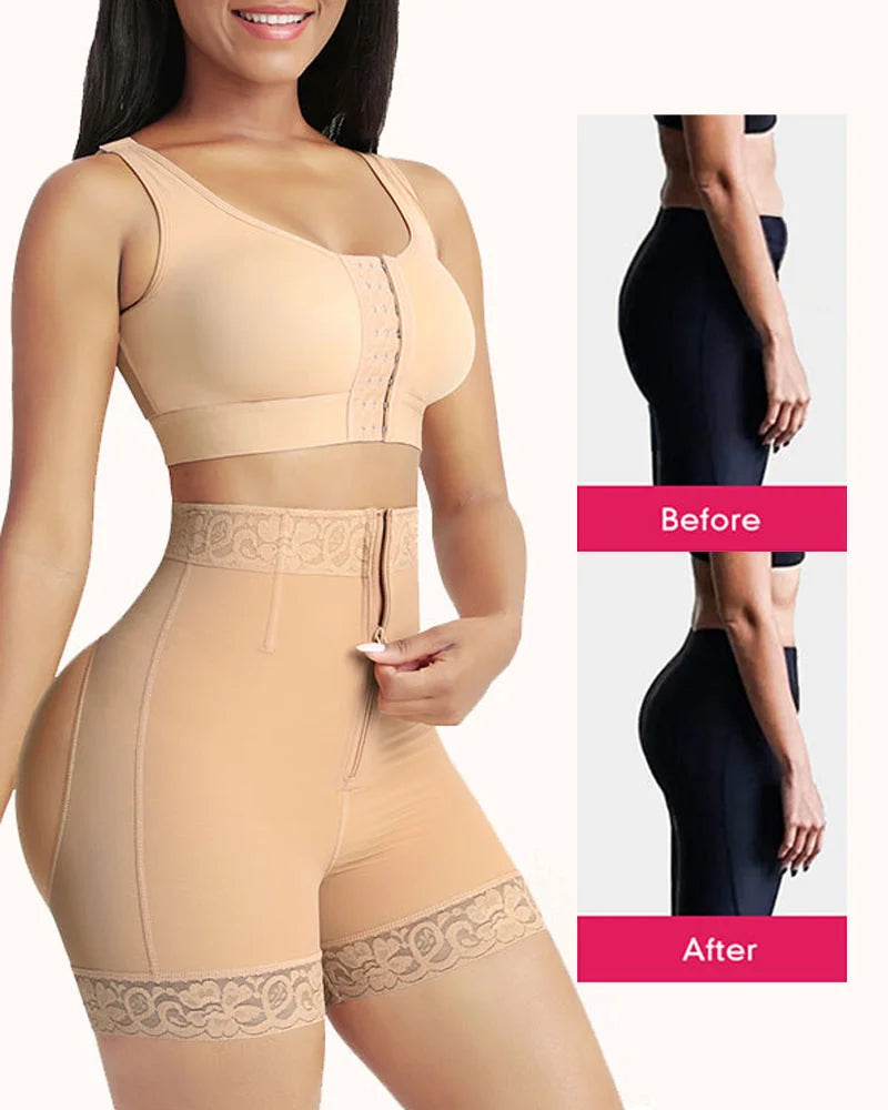 Firm control high-waisted shapewear shorts for women, offers tummy control & butt lifting support.