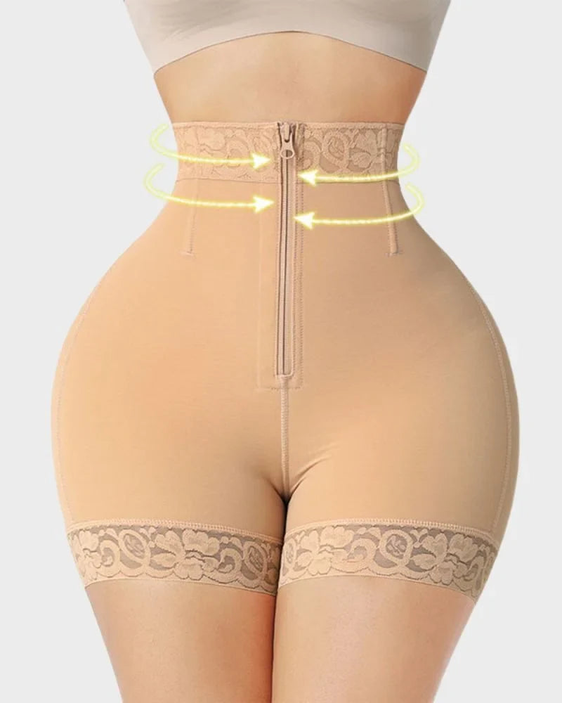 Slimming high-waisted shapewear shorts for women, firm tummy control & butt lifter design.