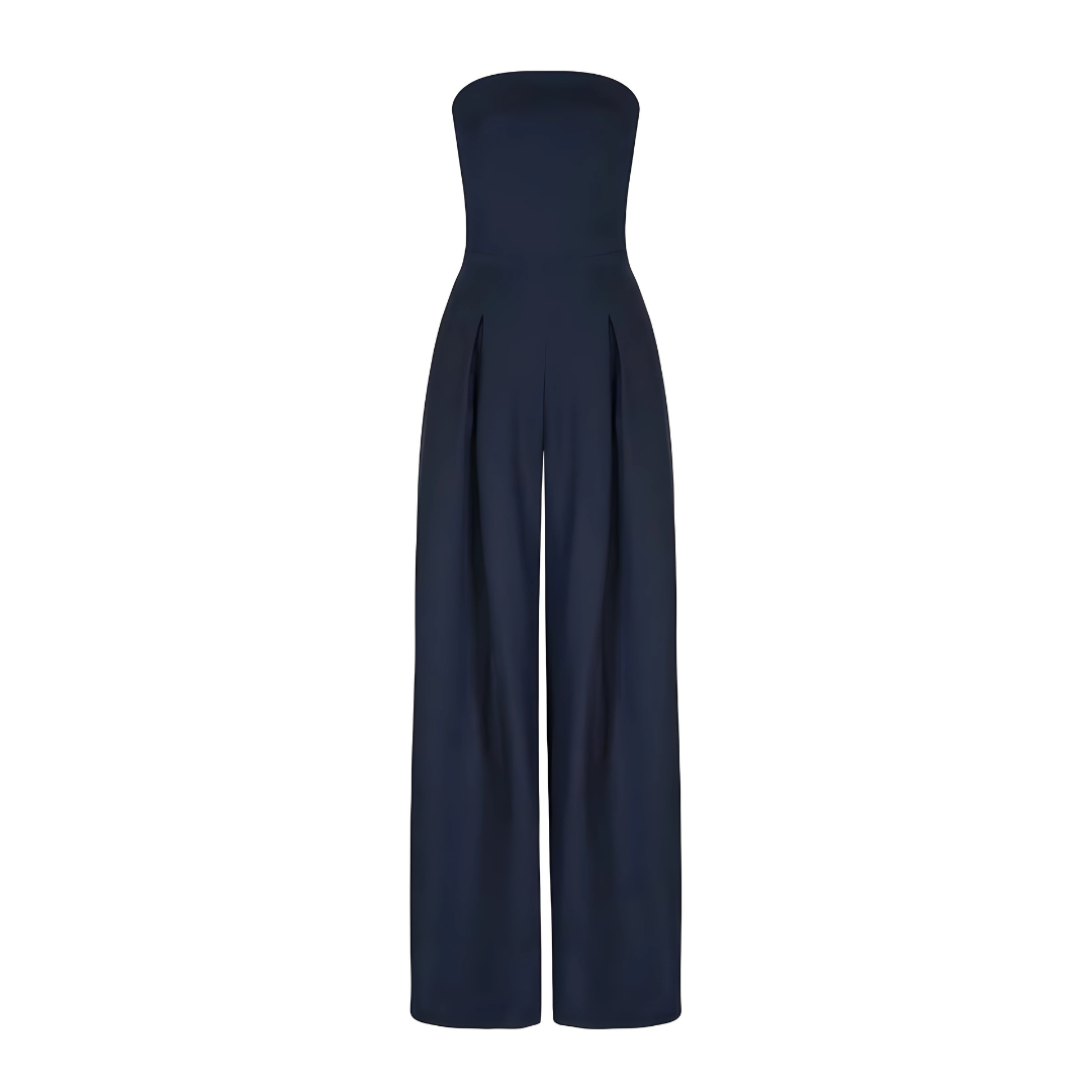 Chic women's strapless wide leg jumpsuit with high waist, perfect for elegant casual or party wear.