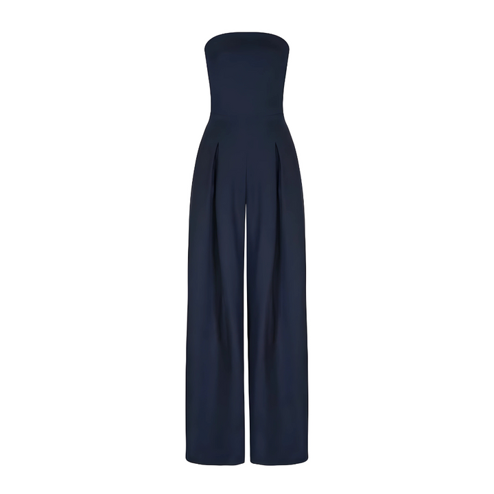 Comfortable women's high-waisted wide leg jumpsuit, strapless design, great for summer evenings.