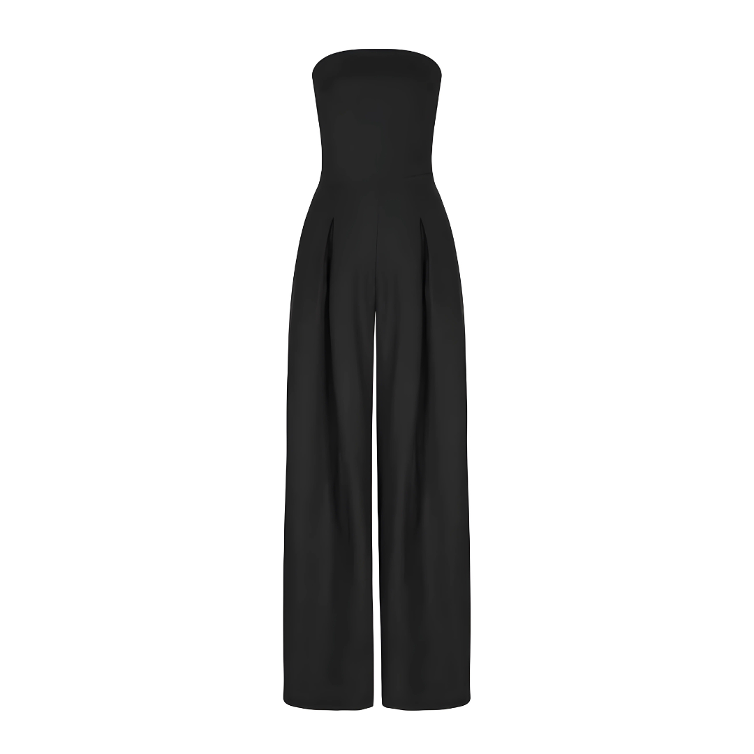 Summer high-waisted strapless wide leg jumpsuit for women. Versatile for casual outings or evening parties.