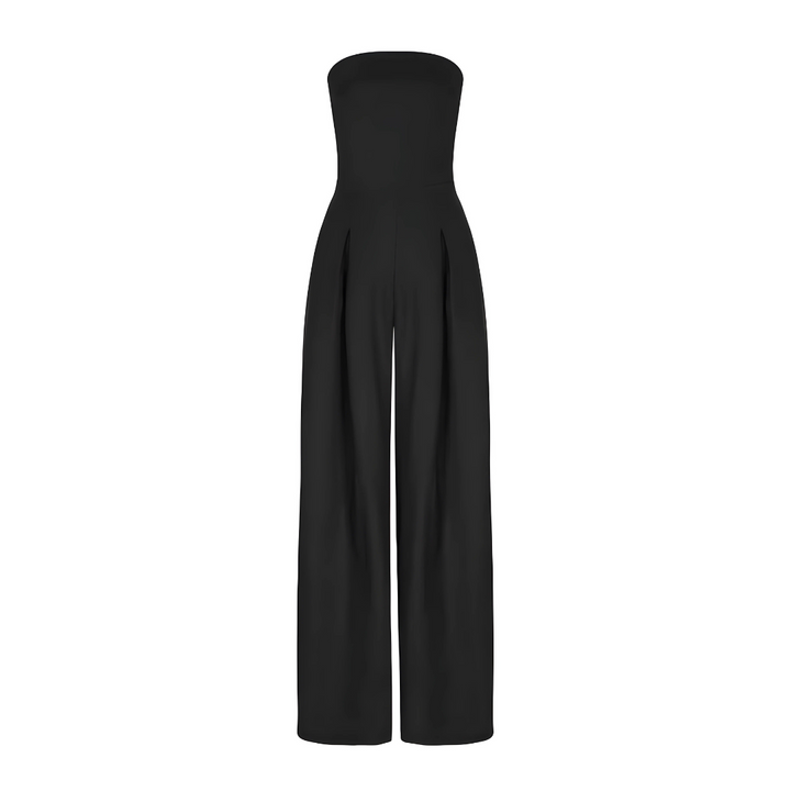 Summer high-waisted strapless wide leg jumpsuit for women. Versatile for casual outings or evening parties.