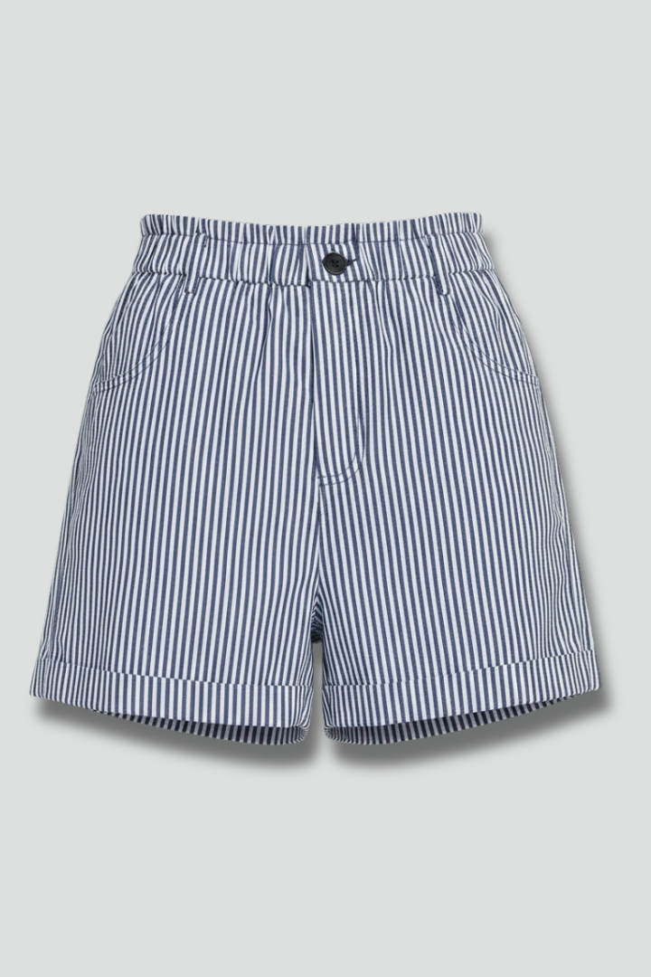 Women's high-waisted striped tailored shorts, perfect for chic summer fashion and elegant casual wear.