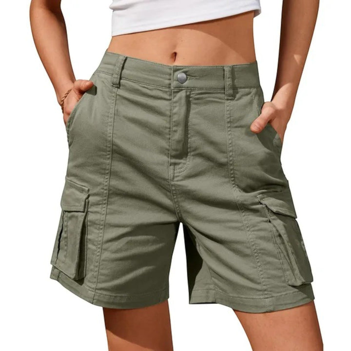 Versatile women's high-waisted cargo shorts, offering a retro look with multi-pocket utility for casual wear.