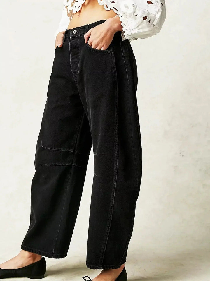 Leopard print wide leg high waisted jeans for women, casual yet chic.