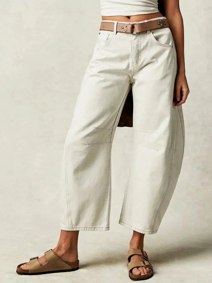 Stylish high waisted animal print wide leg jeans for women's fashion.