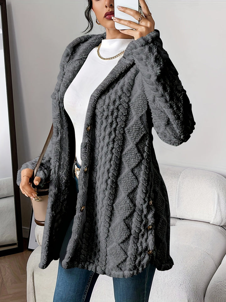 Fall fashion women's hooded longline cardigan, a warm winter layer & stylish everyday sweater.