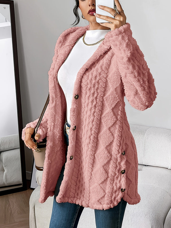 Versatile women's longline hooded cardigan, easy layering piece for fall and winter outfits.