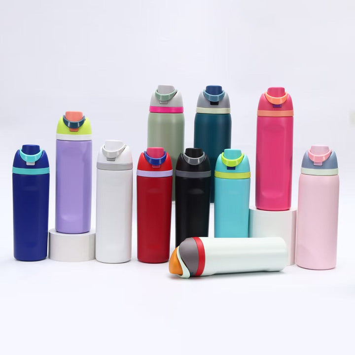 Women's insulated water bottle, keeps drinks hot/cold for hours. Perfect for travel, sport & office.