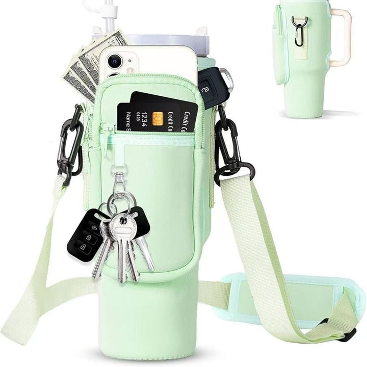 Women's insulated thermal flask, great for daily essentials, includes protective carry bag.
