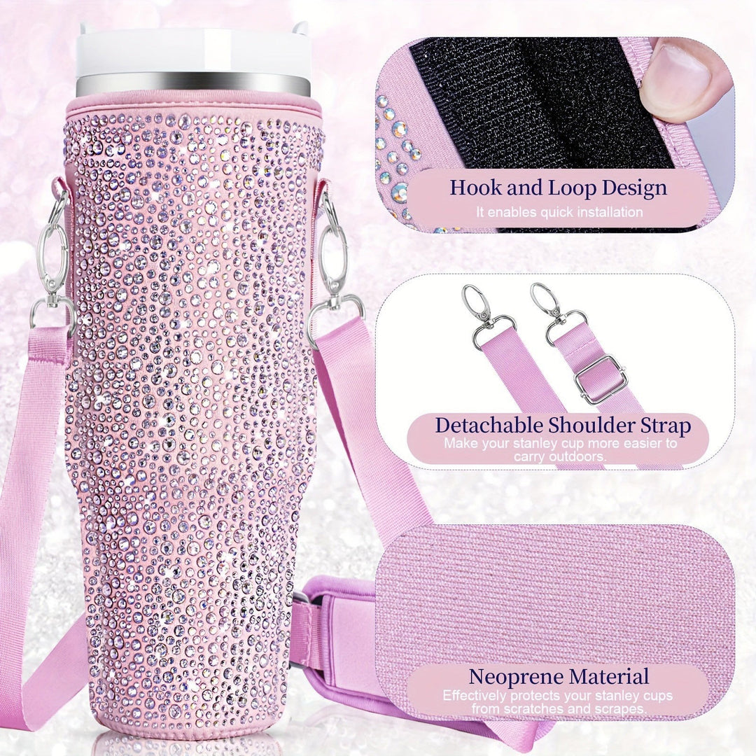Women's daily essential: insulated water bottle for hot/cold drinks, plus versatile carry bag.