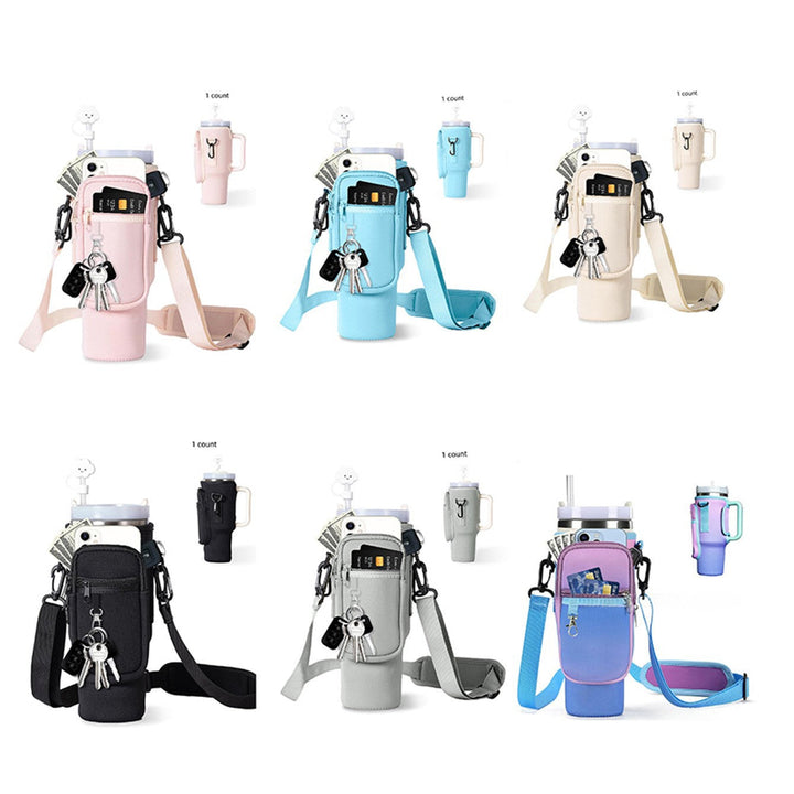 Stylish thermal flask for women, comes with a convenient carry bag for travel.