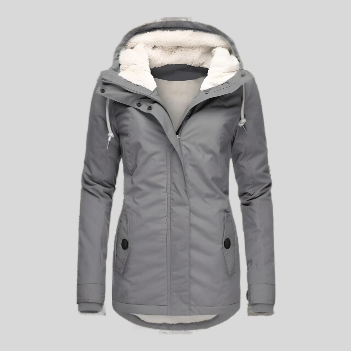 Women's insulated waterproof winter coat provides ultimate warmth and cold weather protection.