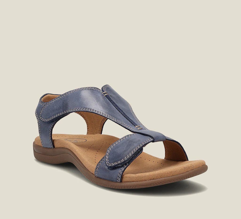 Women's Isla open toe flat sandals featuring adjustable straps for custom fit and all-day comfort.