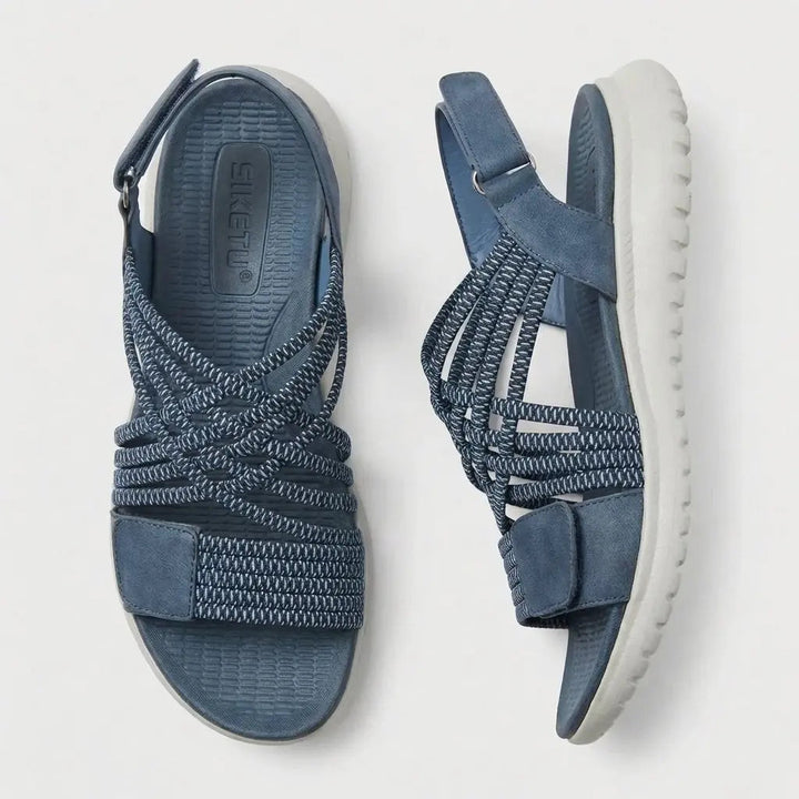 Ladies' Isla orthopedic criss-cross flat sandals. Adjustable, comfortable summer shoes with excellent foot support.