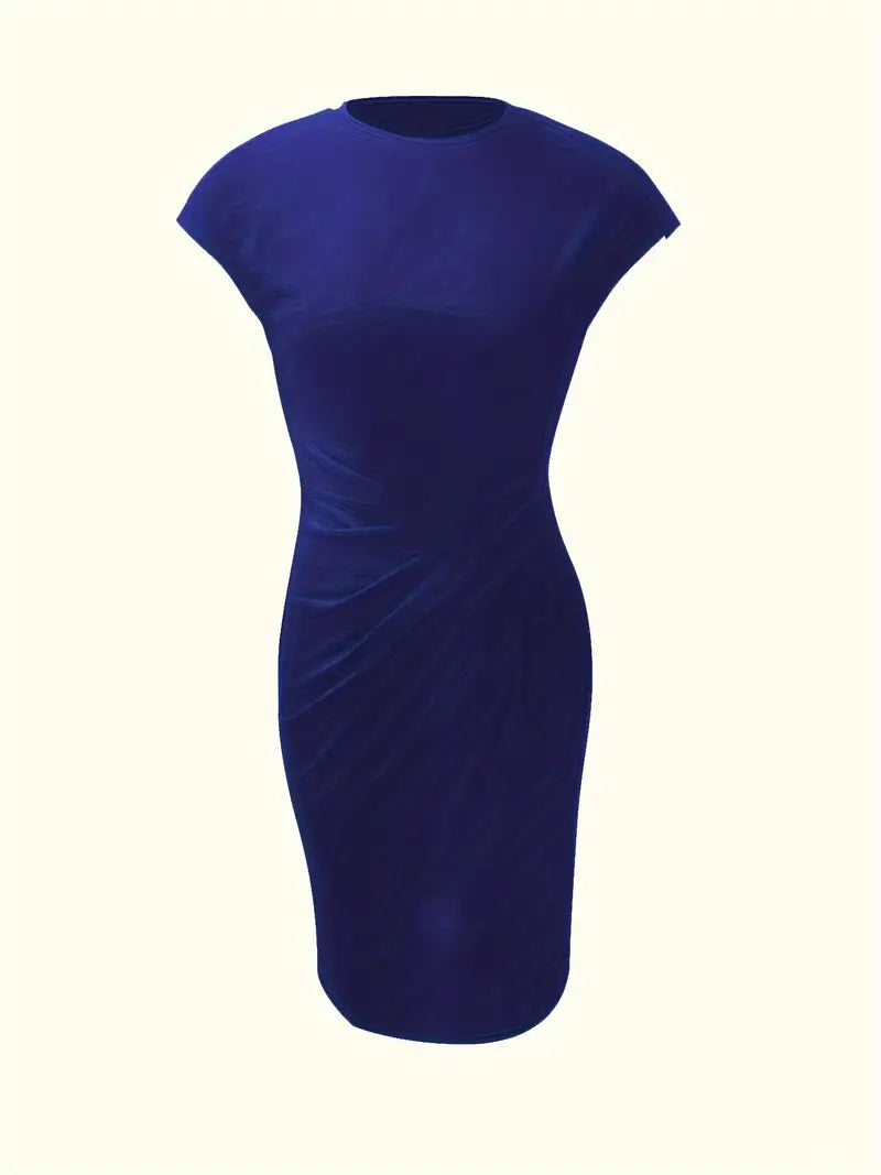Stylish women's dress: knee-length sheath fit with a refined ruched waist for work or party.