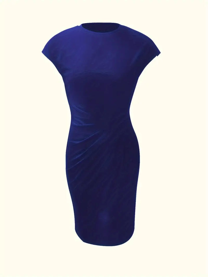 Stylish women's dress: knee-length sheath fit with a refined ruched waist for work or party.
