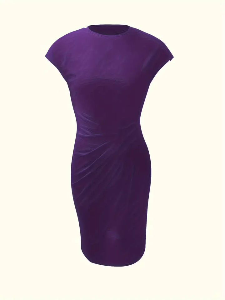 Women's formal knee-length sheath dress, an elegant choice with a sophisticated ruched waist.