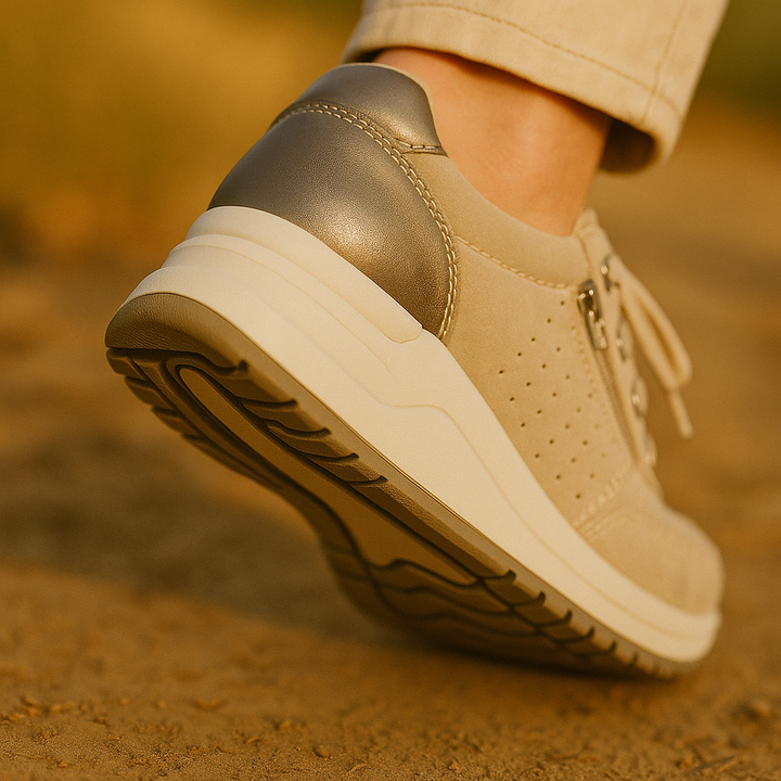 Women's walking sneakers: wedge platform, lace-up, side zip. Perfect for active casual wear & comfort.
