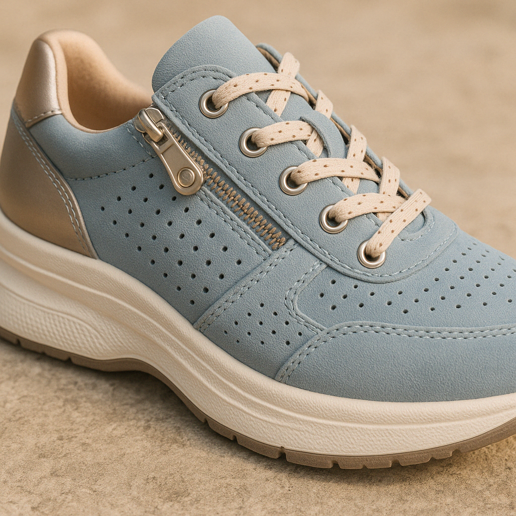 Stylish women's fashion sneakers: lace-up, wedge platform, side zip. Great for everyday casual looks.