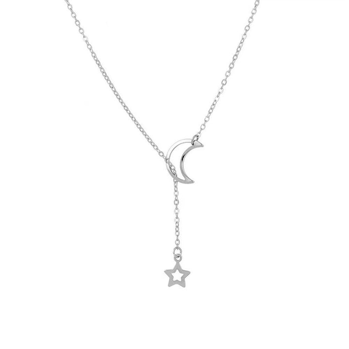 Fashionable women's layered necklace with delicate sterling silver star and moon celestial pendants, adjustable.