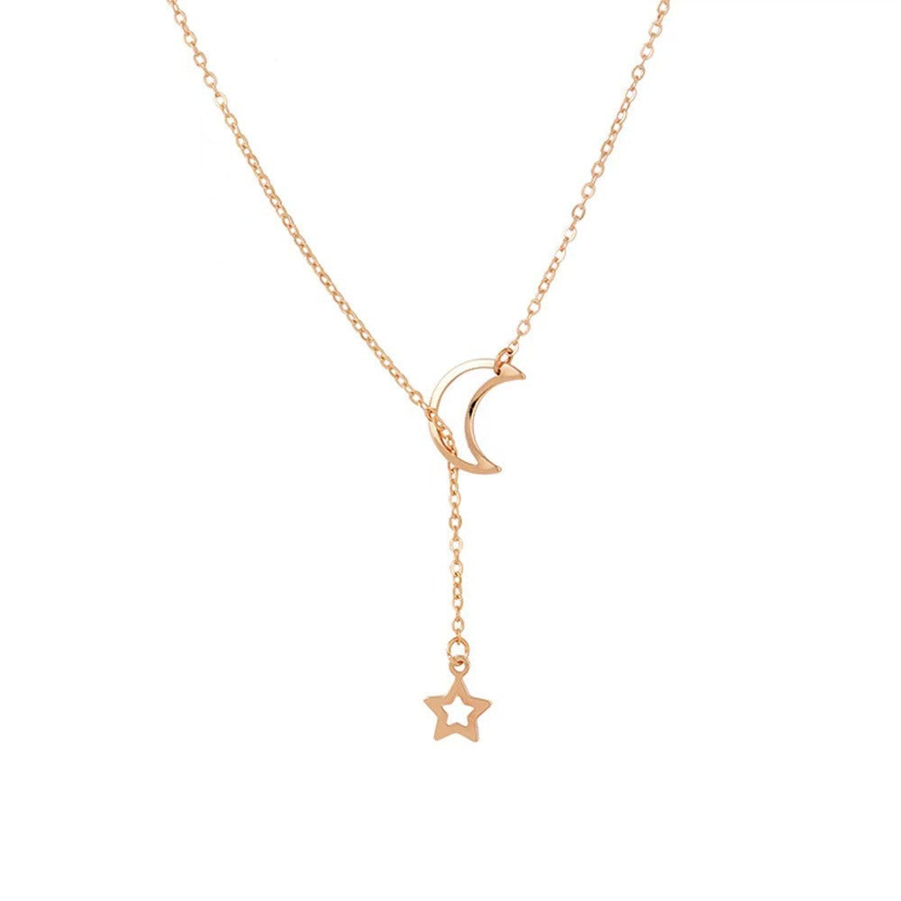 Adjustable sterling silver layered necklace for women with celestial star & moon pendants, stylish fashion jewelry.
