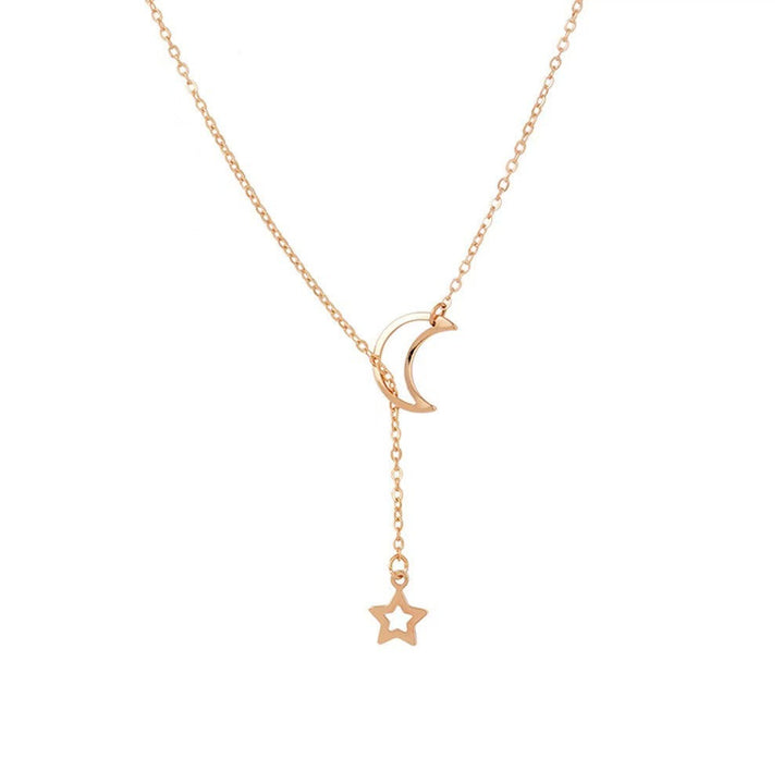 Adjustable sterling silver layered necklace for women with celestial star & moon pendants, stylish fashion jewelry.