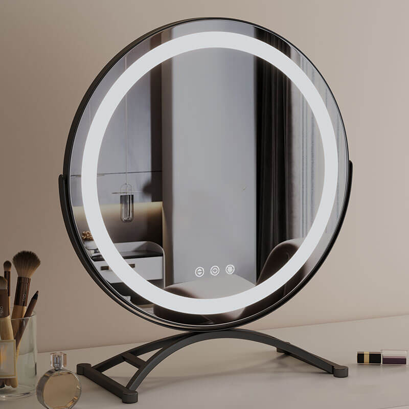 Gold 360° swivel LED vanity mirror with smart touch control & 3 light modes. Elegant beauty accessory.