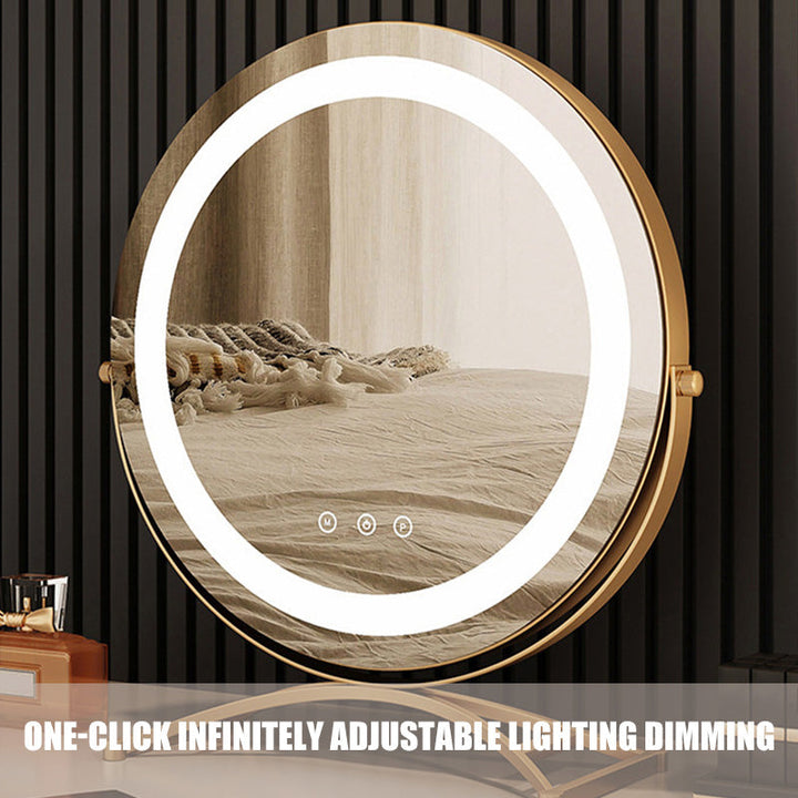 Illuminated LED cosmetic mirror, smart touch, 3 light modes for perfect makeup. Rechargeable beauty tool.