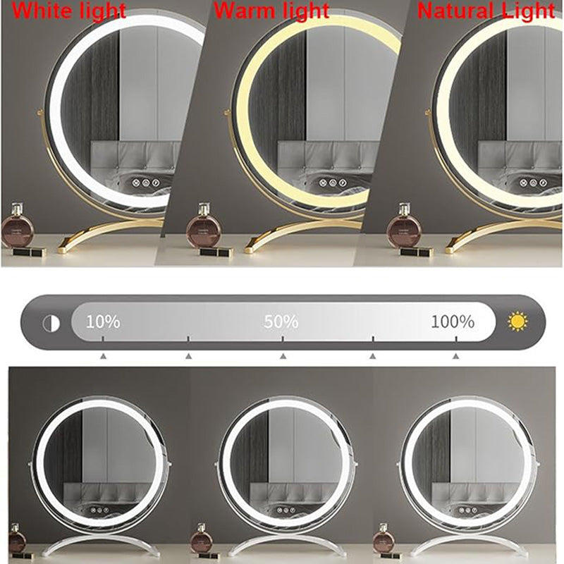 Black illuminated LED vanity mirror with smart touch control & 3 adjustable light settings. Cosmetic tool.
