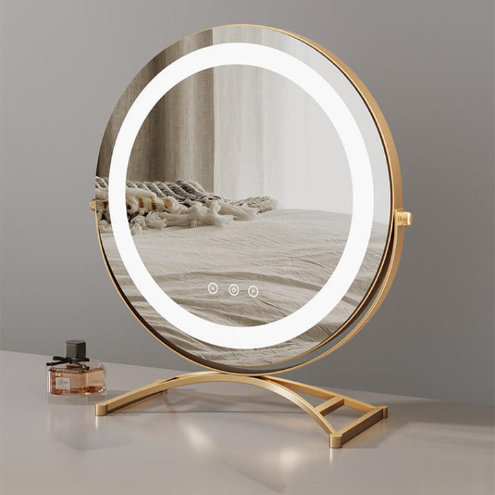 Tabletop LED makeup mirror, 3 light modes, smart touch. Precise cosmetic application for perfect beauty.