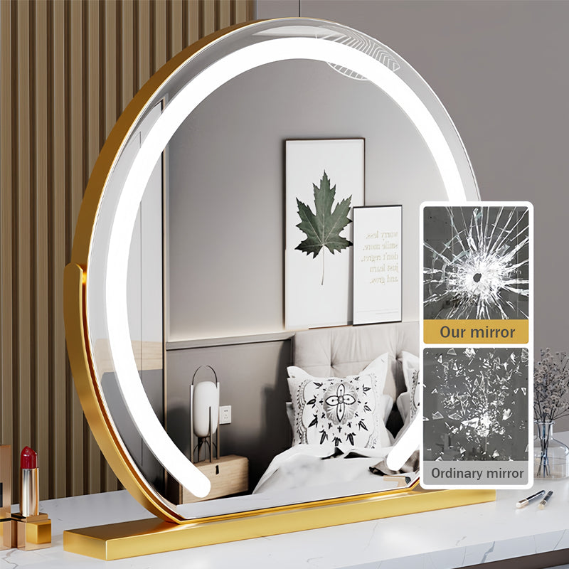 Bright LED makeup mirror, tabletop, featuring responsive touch control for customizable lighting.