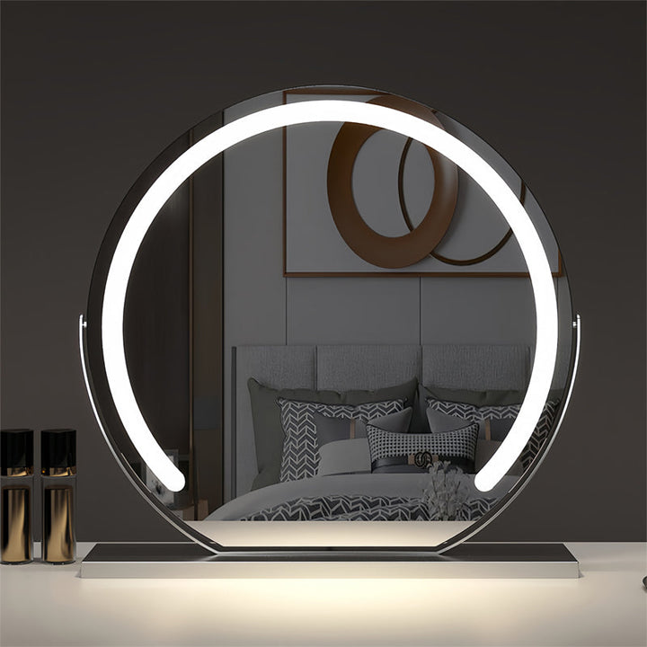 Compact LED cosmetic mirror with bright lights, touch control dimming, great for everyday beauty.