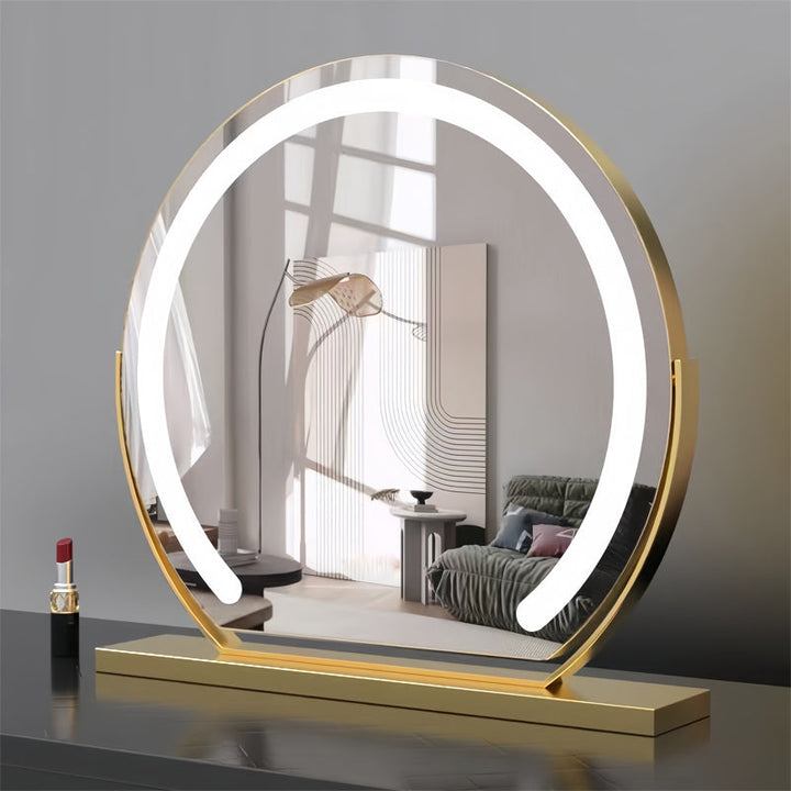 Tabletop LED vanity mirror with adjustable brightness, touch control for perfect cosmetic application.
