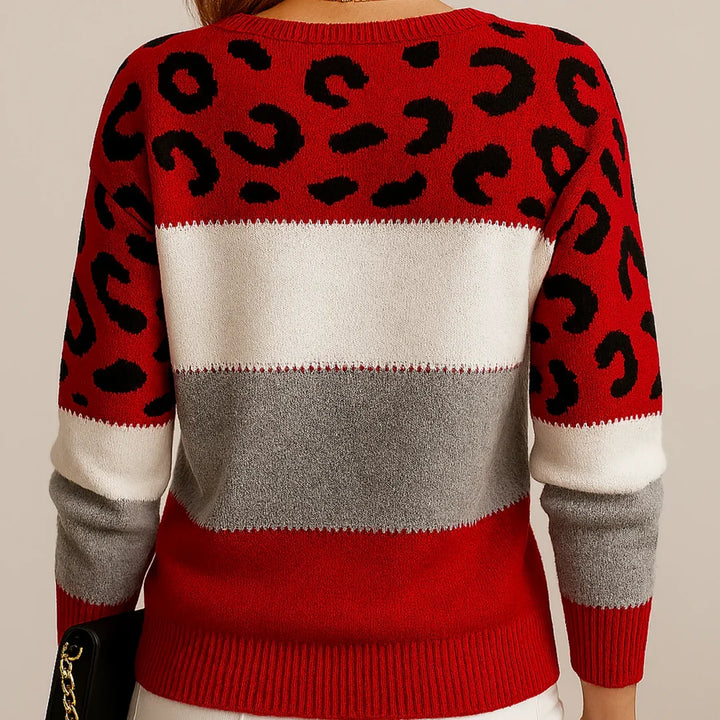 Casual women's leopard print sweater. Comfortable & stylish long-sleeve pullover for everyday wear.