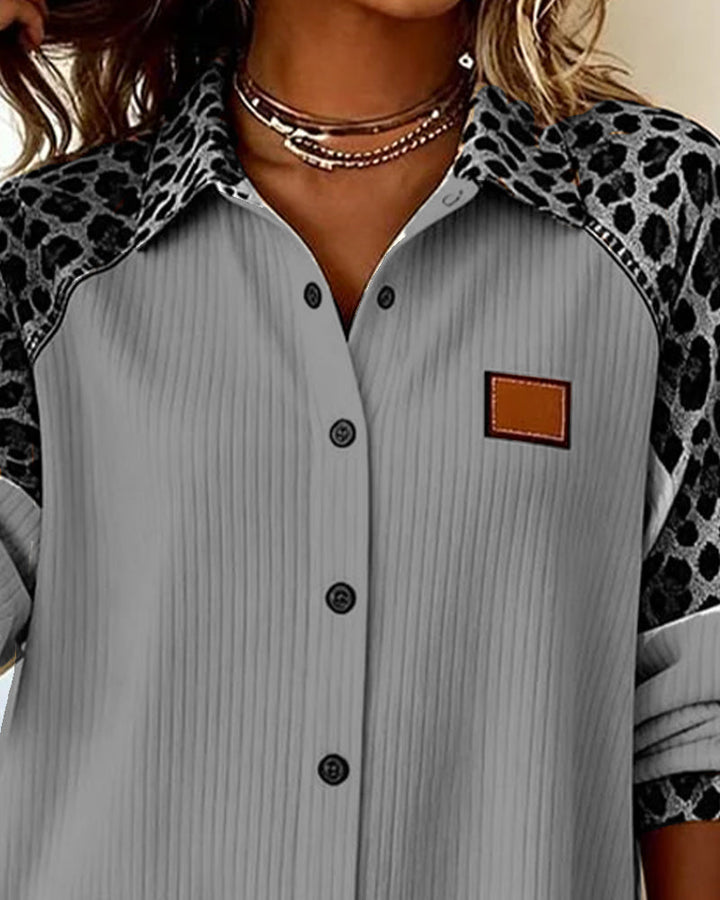 Trendy women's leopard print button-down shirt, long sleeve, relaxed fit for everyday.