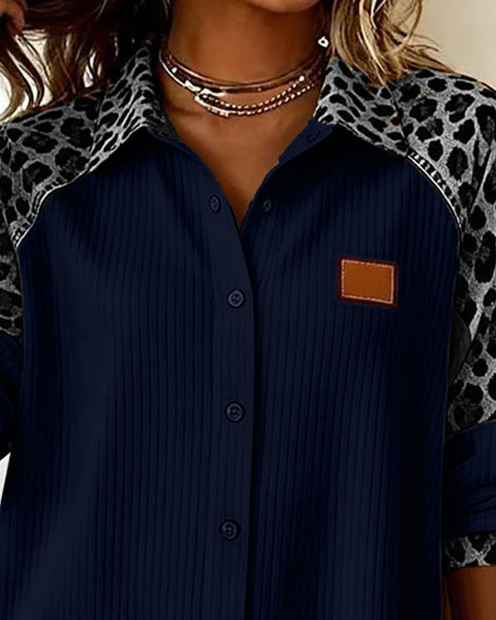 Women's casual long sleeve leopard print top, point collar, relaxed fit and stylish.