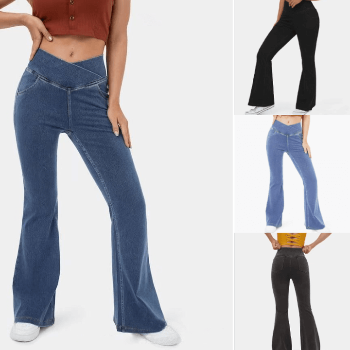 Women's light blue high-waist stretch jeans, ultimate comfort & style.