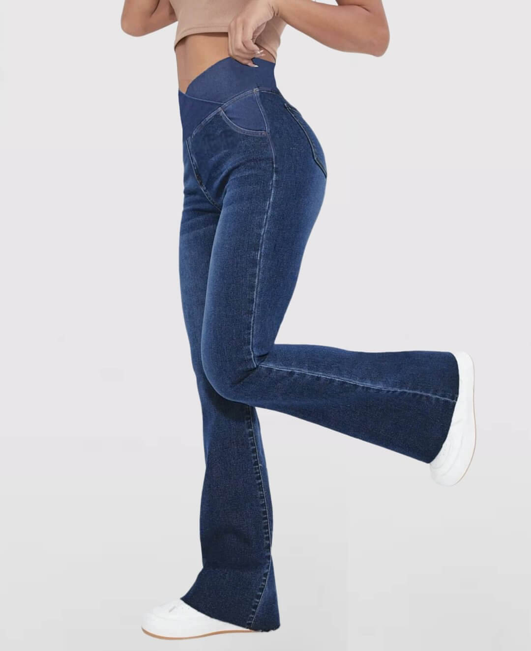 Black women's high-waist stretch jeans, slim fit & comfortable everyday style.