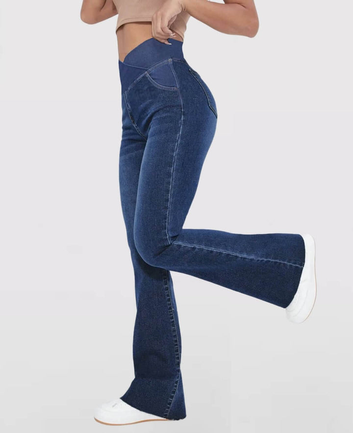 Black women's high-waist stretch jeans, slim fit & comfortable everyday style.