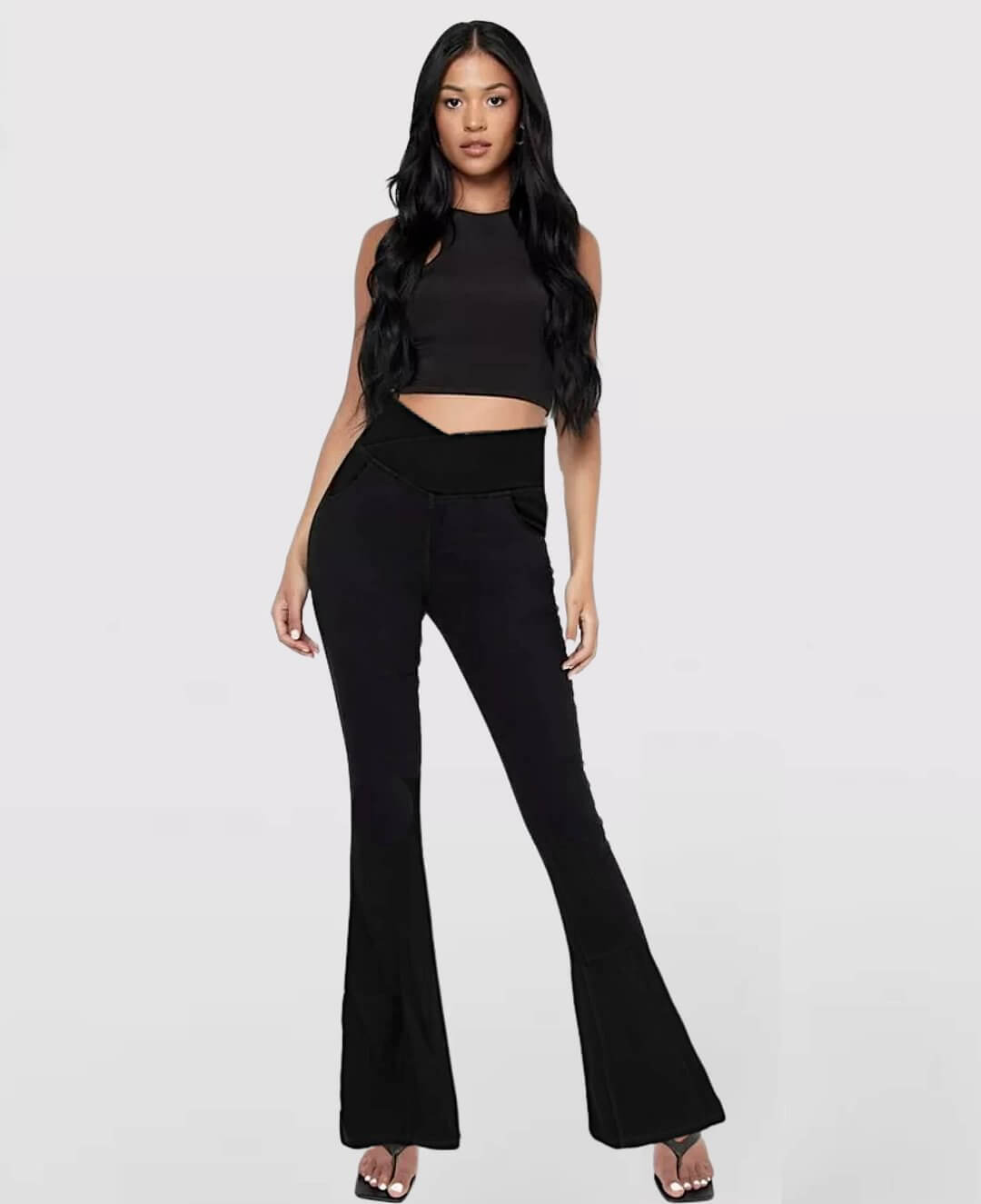 Slim fit grey stretch jeans for women, high-waisted, comfortable casual wear.