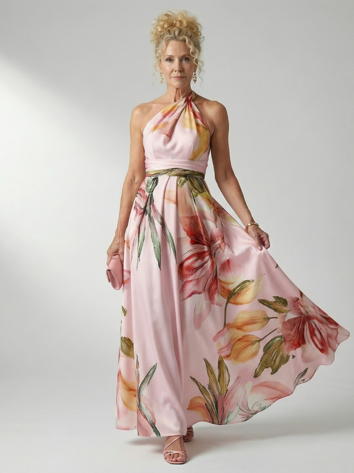 Women's floral halter maxi dress, ultimate vacation dress for effortless summer style.