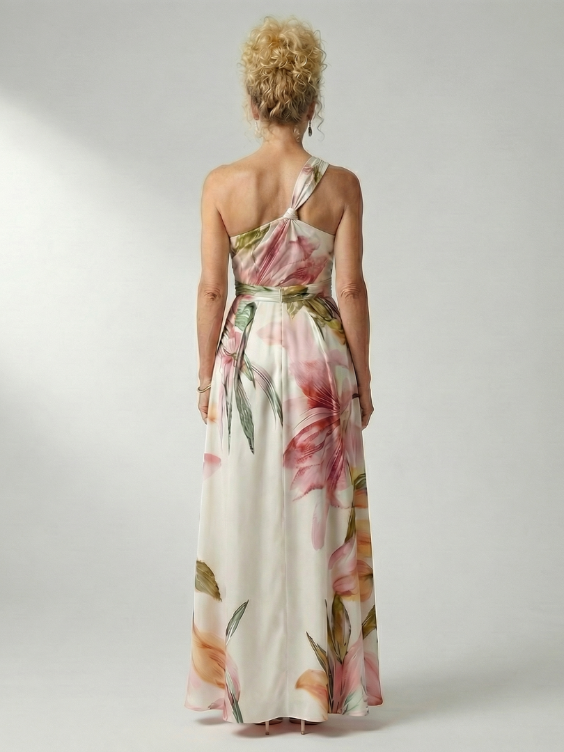 Pink floral halter maxi dress, perfect for effortless women's summer style.
