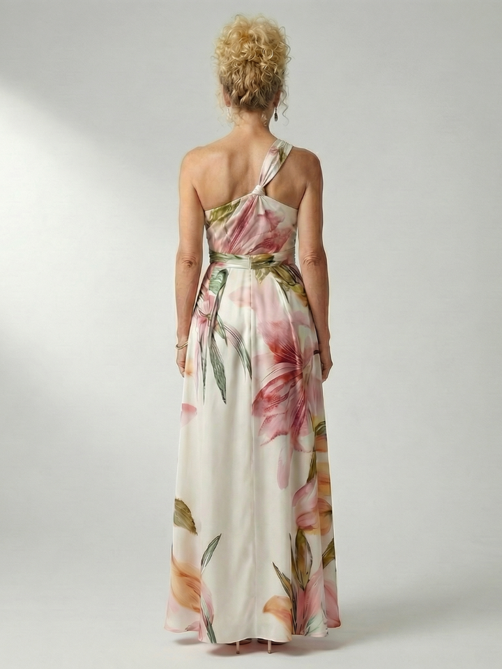 Pink floral halter maxi dress, perfect for effortless women's summer style.