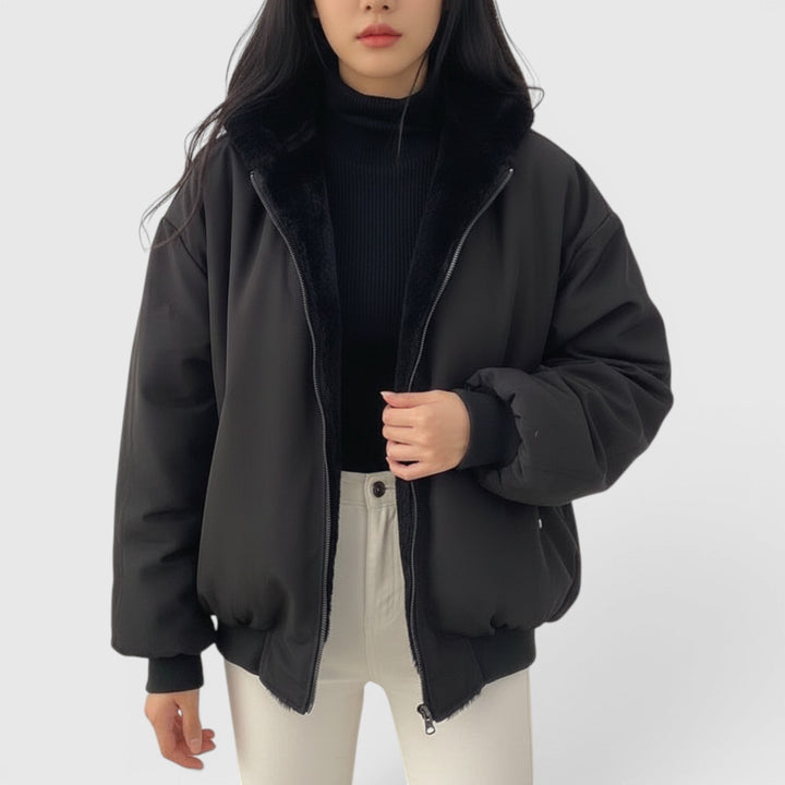 Beige women's lightweight bomber jacket, versatile casual outerwear for daily wear.