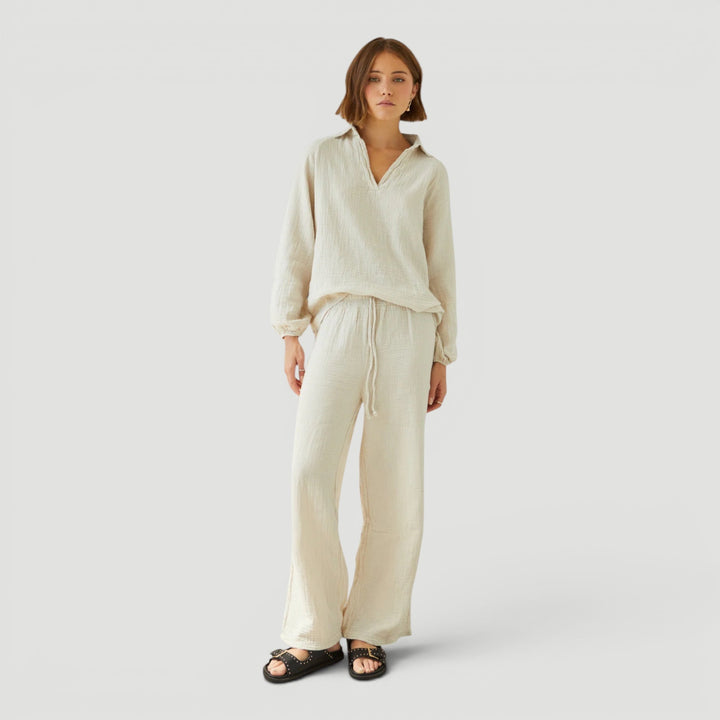 Women's lightweight cotton gauze co-ord set, perfect for summer comfort.