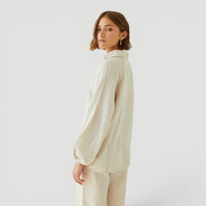 Vacation-ready women's co-ord set, made from soft, lightweight cotton gauze.