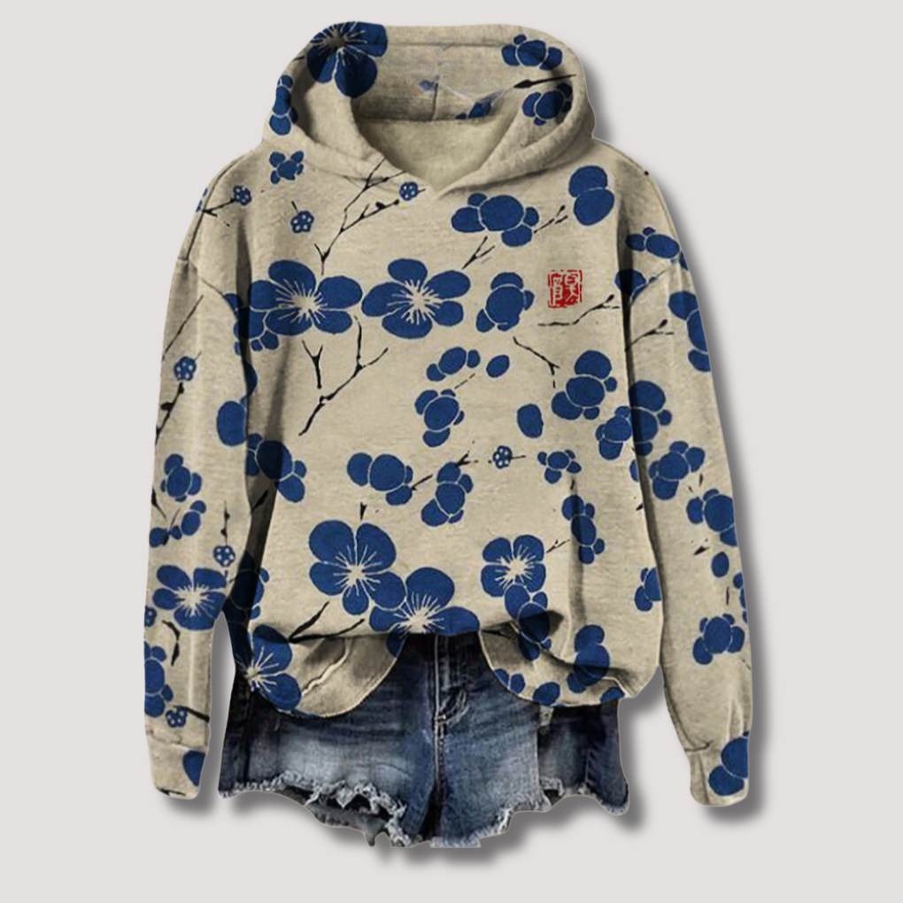 Relaxed fit women's lightweight floral print hoodie with long sleeves, a stylish casual top for summer fashion.